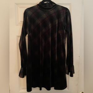 Lulus Long Sleeve Velvet plaid print dress